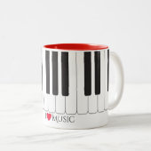 Aangepaste tekst "I ❤️ Music" pianoketoesleutel Tweekleurige Koffiemok (Voorkant rechts)
