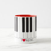 Aangepaste tekst "I ❤️ Music" pianoketoesleutel Tweekleurige Koffiemok (Center)