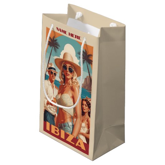 Aangepaste tekst Ibiza, Spanje Reisposter Klein Cadeauzakje (Achterkant Gekanteld)