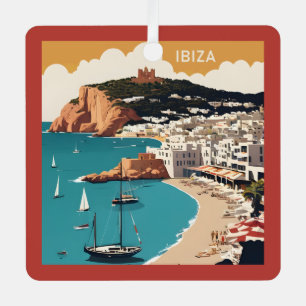 Aangepaste tekst Ibiza, Spanje Reisposter Metalen Ornament