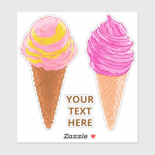 Aangepaste tekst Ice Cream Cones stickers (Vel)