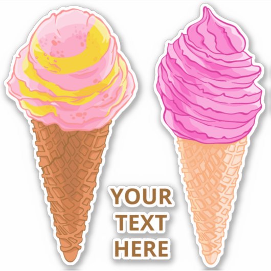 Aangepaste tekst Ice Cream Cones stickers (Voorkant)