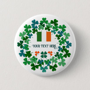 Aangepaste tekst Ierse Shamrock en Flag Ronde Button 5,7 Cm