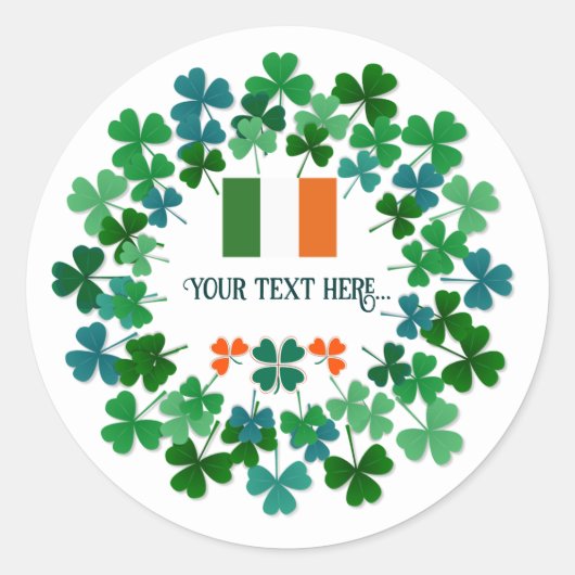 Aangepaste tekst Ierse Shamrock en Flag Ronde Sticker (Voorkant)