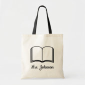 Aangepaste tekst in het boek Naam van leraar Tote Bag (Voorkant)