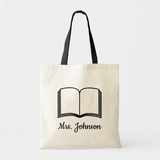 Aangepaste tekst in het boek Naam van leraar Tote Bag (Voorkant)