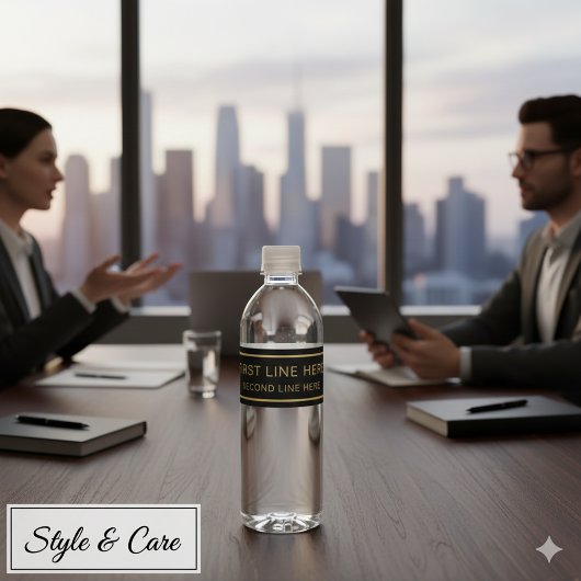 Aangepaste tekst in twee regels 21,6x4,4 cm waterfles etiket