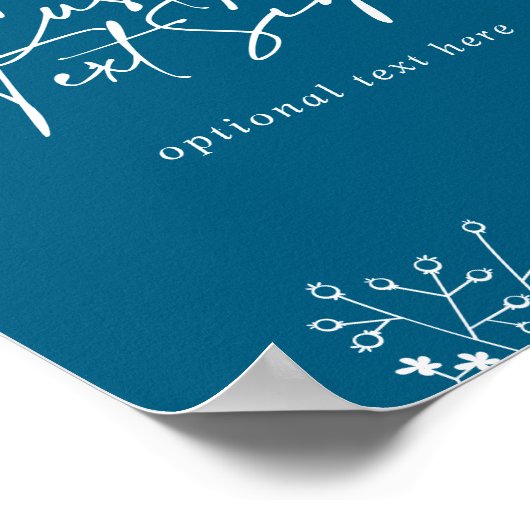 Aangepaste tekst Kalligrafie Navy Wildflower Sign Poster (Hoek)