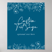 Aangepaste tekst Kalligrafie Navy Wildflower Sign Poster (Voorkant)