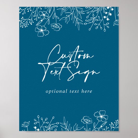 Aangepaste tekst Kalligrafie Navy Wildflower Sign Poster (Voorkant)