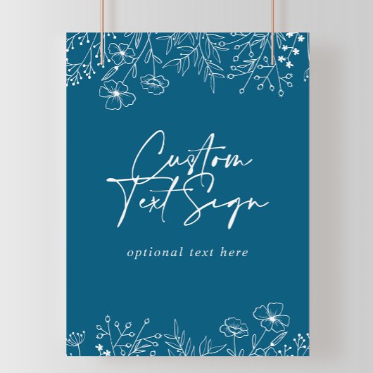 Aangepaste tekst Kalligrafie Navy Wildflower Sign Poster