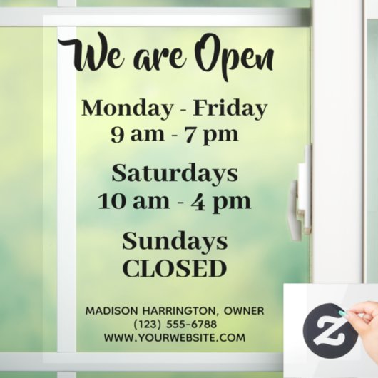 Aangepaste tekst kantooruren raamsticker (Huis)