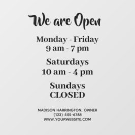 Aangepaste tekst kantooruren raamsticker