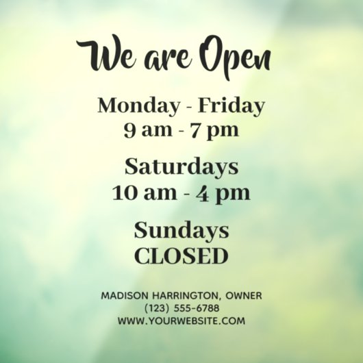 Aangepaste tekst kantooruren raamsticker (Vel 3)