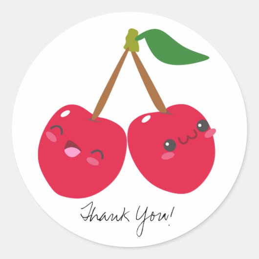Aangepaste tekst Kawaii Happy Red Cherries klute F Ronde Sticker (Voorkant)
