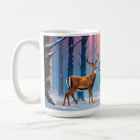 Aangepaste tekst Kerst Mok Herten in een besneeuwd (Links)