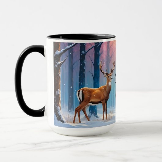 Aangepaste tekst Kerst Mok Herten in een besneeuwd (Links)