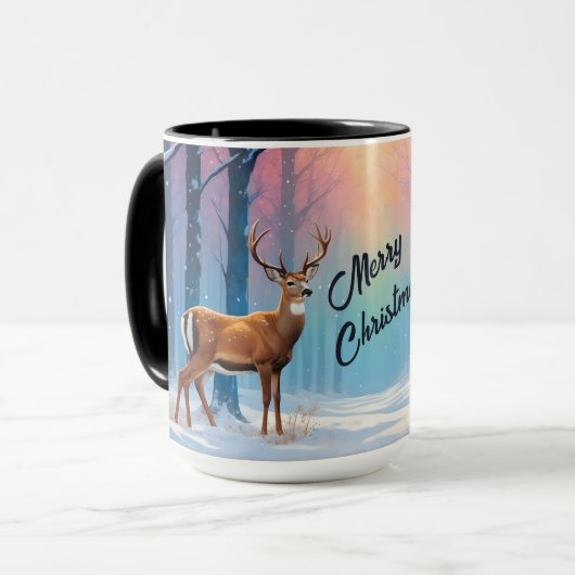 Aangepaste tekst Kerst Mok Herten in een besneeuwd (Voorkant links)