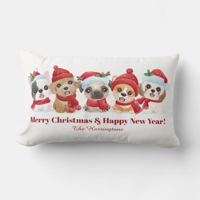 Aangepaste tekst Kerst Puppies gooien kussens (Voorkant)