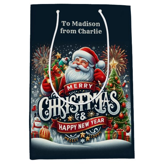 Aangepaste tekst Kerstman Medium Cadeauzakje (Voorkant)