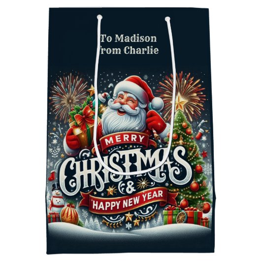 Aangepaste tekst Kerstman Medium Cadeauzakje (Achterkant)
