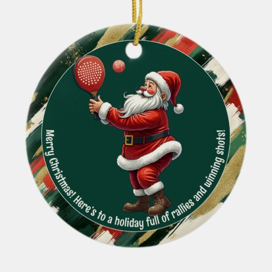 🎾🎄Aangepaste tekst, Kerstman Rally Round Keramisch Ornament (Voorkant)