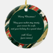 🎾🎄Aangepaste tekst, Kerstman Rally Round Keramisch Ornament (Achterkant)