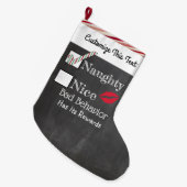 Aangepaste tekst / Kerstmis Naughty Nice Glitter C Grote Kerstsok (Voorkant (Hangend))