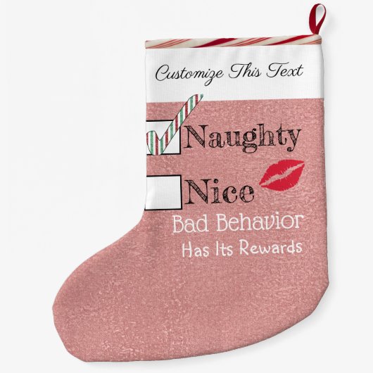 Aangepaste tekst/kerstRoos Gold Glitter Naughty Grote Kerstsok (Achterkant)
