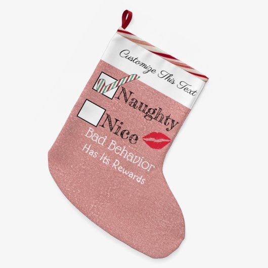 Aangepaste tekst/kerstRoos Gold Glitter Naughty Grote Kerstsok (Voorkant (Hangend))