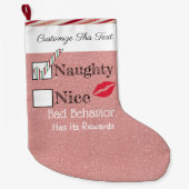 Aangepaste tekst/kerstRoos Gold Glitter Naughty Grote Kerstsok (Voorkant)