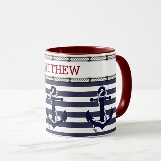 Aangepaste tekst Klassieke nautische anker motief Mok (Voorkant rechts)