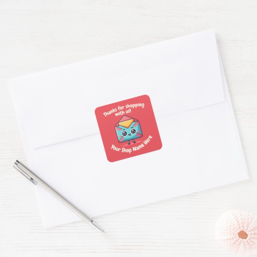Aangepaste tekst Kleine bedrijven Schattigee mail  Vierkante Sticker (Envelop)