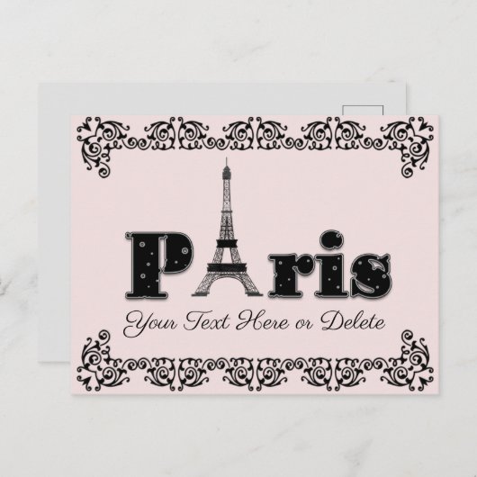Aangepaste tekst/kleur Blush roze Parijse eiffelto Briefkaart (Voorkant / Achterkant)