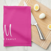 Aangepaste tekst kleur familienaam monogram Sjablo Theedoek (Quarter Fold)