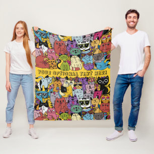 Aangepaste tekst & kleur Grappige katten illustrat Fleece Deken