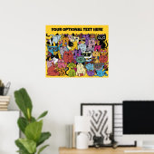 Aangepaste tekst & kleur Grappige katten illustrat Poster (Thuiskantoor)