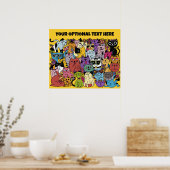 Aangepaste tekst & kleur Grappige katten illustrat Poster (Keuken)