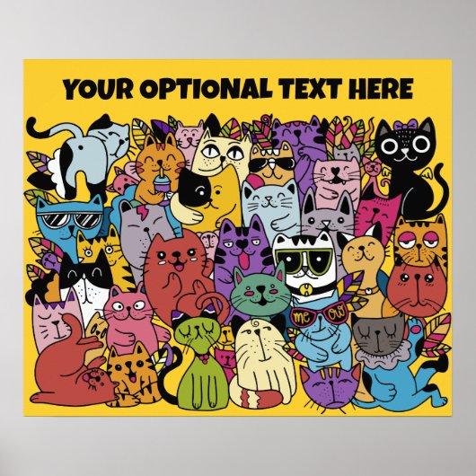 Aangepaste tekst & kleur Grappige katten illustrat Poster (Voorkant)