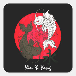 Aangepaste tekst/kleur Japanse Koi Fish Yin Yang S Vierkante Sticker
