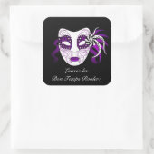 Aangepaste tekst & kleur Mardi Gras Party Mask Zwa Vierkante Sticker (Tas)