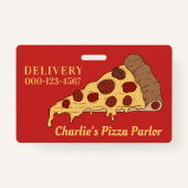 Aangepaste tekst & kleur Pizza Slice badges (Voorkant)