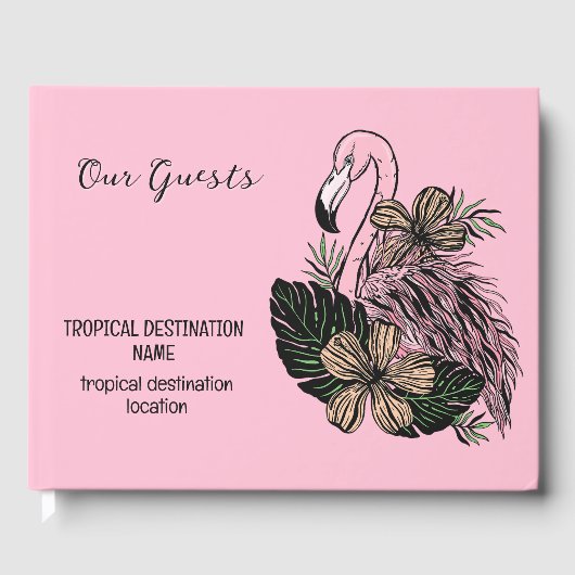 Aangepaste tekst & kleur roze flamingo gastenboek (Voorkant)