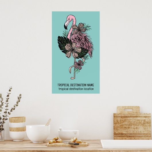 Aangepaste tekst & kleur roze flamingo poster (Keuken)