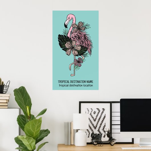 Aangepaste tekst & kleur roze flamingo poster (Thuiskantoor)