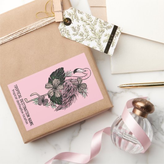 Aangepaste tekst & kleur roze flamingo rechthoekige sticker (Geschenken)
