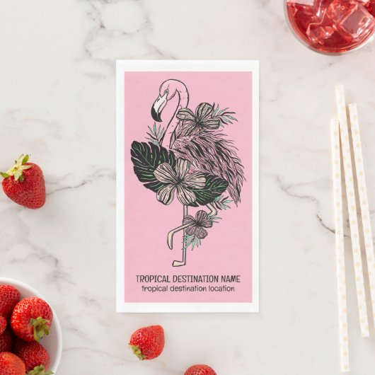 Aangepaste tekst & kleur roze flamingo servet (Insitu)