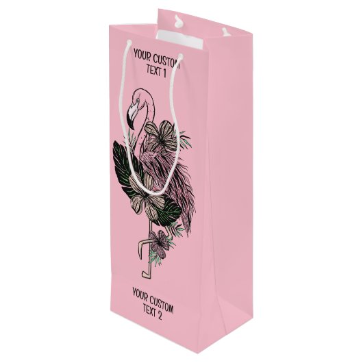 Aangepaste tekst & kleur roze flamingo wijn cadeautas (Achterkant Gekanteld)