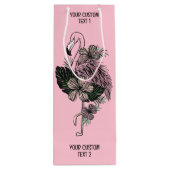 Aangepaste tekst & kleur roze flamingo wijn cadeautas (Achterkant)
