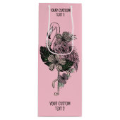 Aangepaste tekst & kleur roze flamingo wijn cadeautas (Voorkant)
